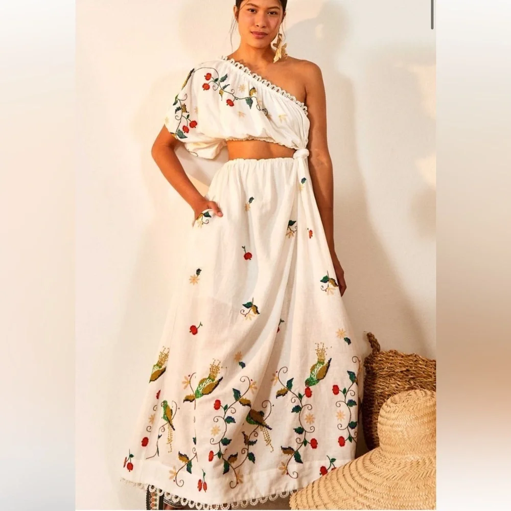 BNWT Stunning Farm Rio Pitanga Embroidered One-Shoulder Maxi Dress - Picture 1 of 7